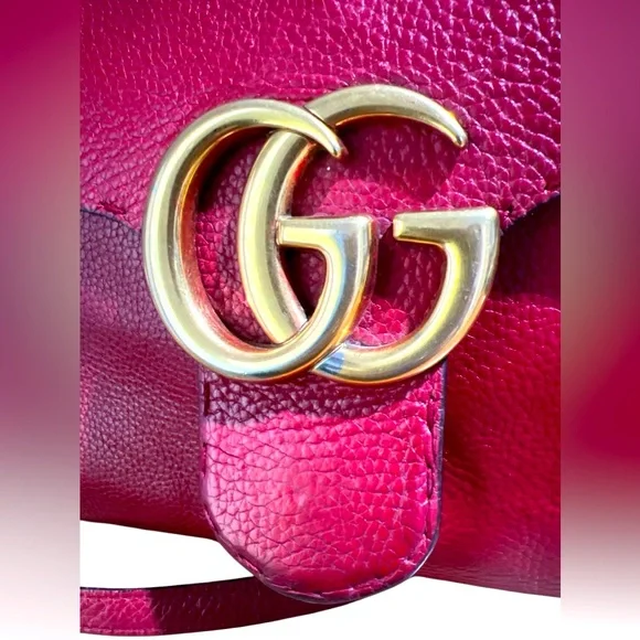 Gucci Calfskin Small GG Marmont Top Handle Bag in Vulcanic Red - Picture 8 of 16
